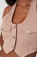 Women's Twill Cropped Vest in Sand Medium