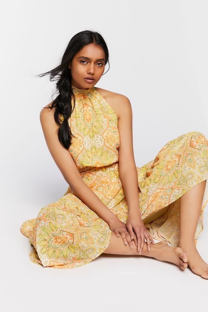 Forever 21 Women's Floral Print Halter Maxi Dress in Ivory/Yellow Large |  Dulles Town Center