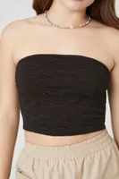 Women's Textured Cropped Tube Top in Black Small