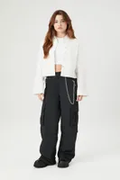 Women's Cropped Snap-Button Shirt White