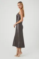 Women's Satin Maxi Slip Dress in Charcoal Small