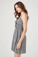 Women's Gingham Tie-Front Mini Dress in Black/White, XL