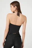 Women's Ruched Split-Hem Halter Top in Black Medium