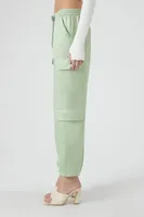 Women's Satin Mid-Rise Cargo Pants in Sage Large