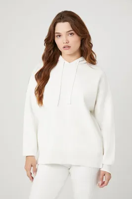 Women's Drawstring Sweater-Knit Hoodie in Cream Small