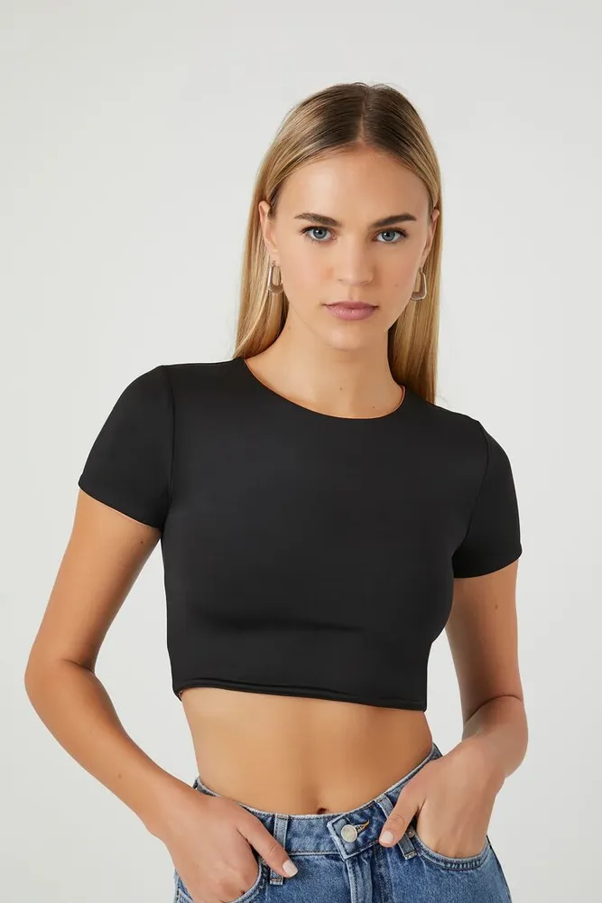 Women's Contour Reversible Cropped T-Shirt Black/Toasted Almond