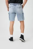 Men Drawstring Denim Cargo Shorts in Light Denim Medium