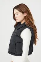 Women's Chevron Funnel Neck Puffer Vest in Black, XL