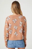 Women's Teddy Bear Print Sweater in Brown Small