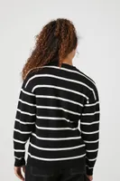 Women's Striped Drop-Sleeve Sweater in Black Small