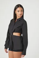 Women's Cutout Long-Sleeve Shirt in Black, XS