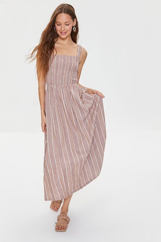 Women's Kendall + Kylie Striped Midi Dress in Taupe Large