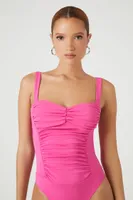 Women's Ruched Sweetheart Bodysuit in Fuchsia Medium