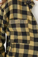 Women's Oversized Studded Flannel Shirt in Yellow Large