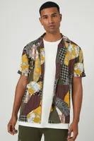 Men Mixed Print Patchwork Shirt in Black, XXL