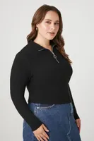 Women's Half-Zip Crop Top in Black, 1X