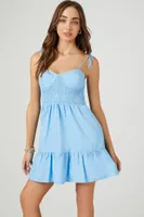 Women's Sweetheart Tie-Strap Mini Dress in Light Blue, XL