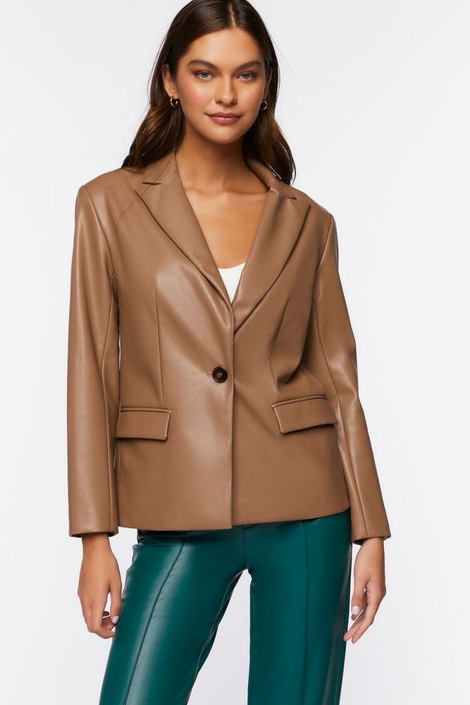 Women's Faux Leather Blazer in Taupe Medium