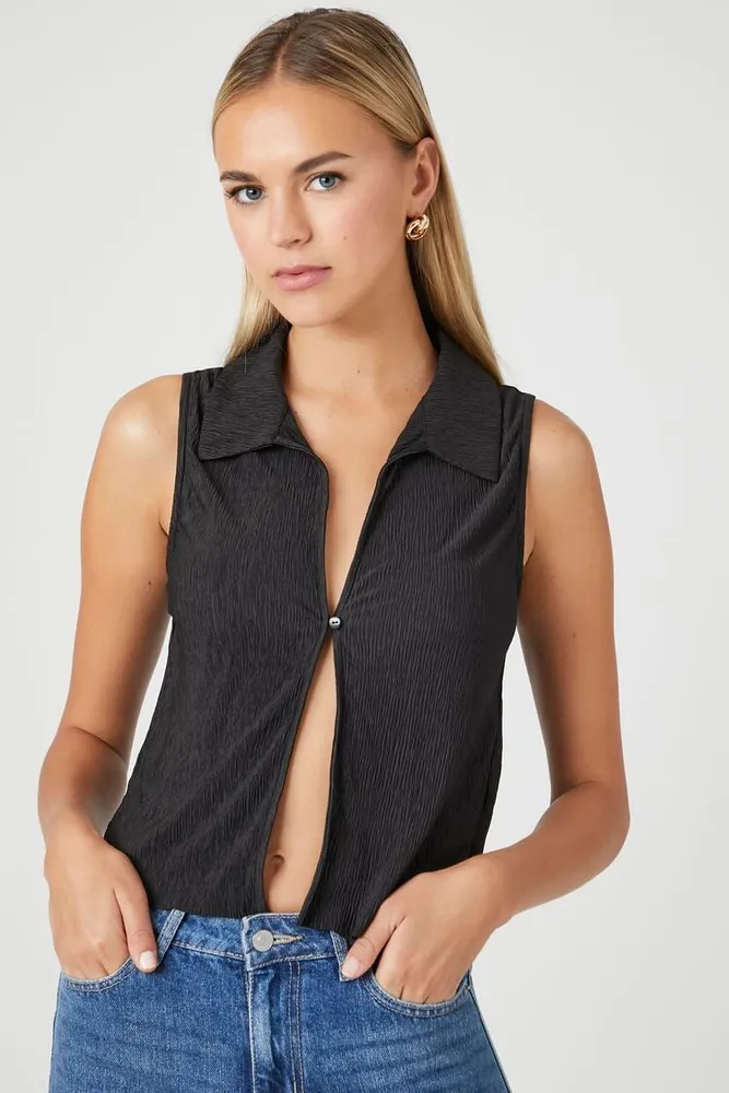 Women's Split-Front Sleeveless Shirt Black