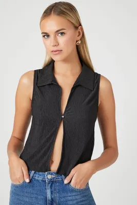 Women's Split-Front Sleeveless Shirt in Black Large