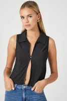 Women's Split-Front Sleeveless Shirt in Black Large