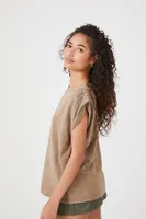 Women's Pintucked Mineral Wash T-Shirt in Taupe Small