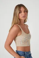 Women's Cropped Los Angeles Graphic Tank Top in Beige, XL