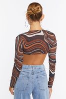 Women's Marble Print Mesh Crop Top in Brown, XL