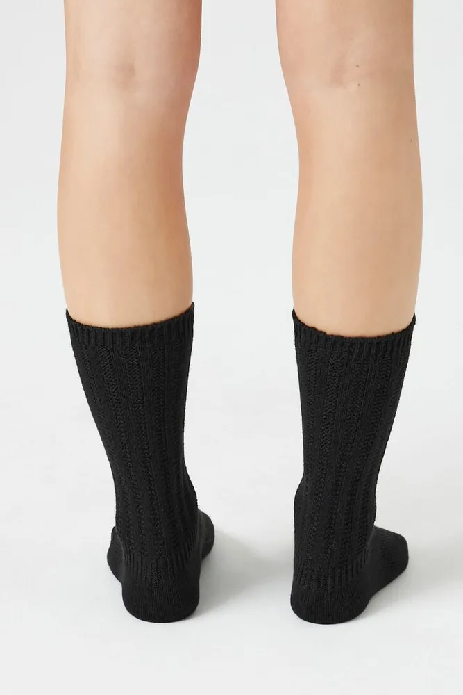 Ribbed-Trim Crew Socks in Black