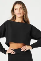 Women's Sweater-Knit Crop Top & Skirt Set in Black, XL