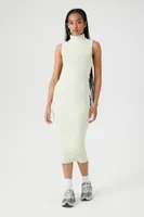 Women's Ribbed Knit Mock Neck Midi Dress Lily Pad