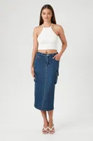 Women's Denim Cargo Midi Skirt in Medium Denim Small