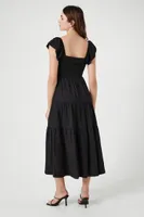 Women's Tiered Short-Sleeve Midi Dress in Black, XL