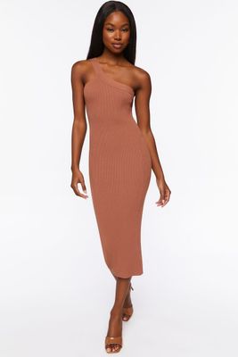 Women's Sweater-Knit Bodycon Midi Dress in Brown, XL