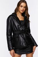 Women's Faux Leather Belted Jacket in Black Large