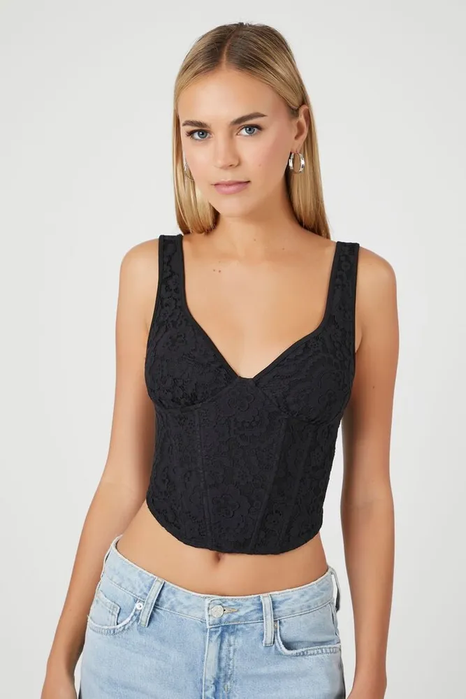 Buy FOREVER 21 Black Lace Crop Top - Tops for Women 1367337