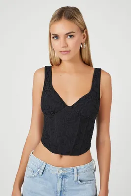 Women's Lace Crop Top in Black, XL