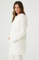 Women's Fuzzy Sweater-Knit Bear Hoodie in Vanilla Small