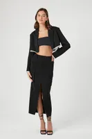 Women's Boxy Contrast-Trim Cropped Blazer in Black/White Medium