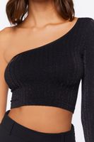 Women's Glitter Knit One-Shoulder Crop Top in Black, M/L