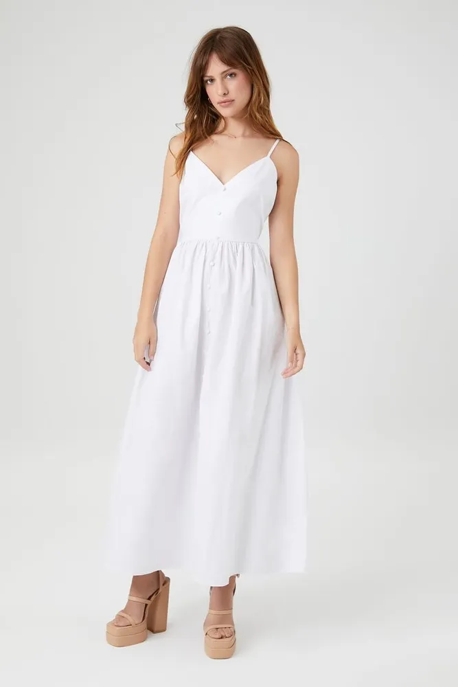 Women's V-Neck Cami Maxi Dress in White Small