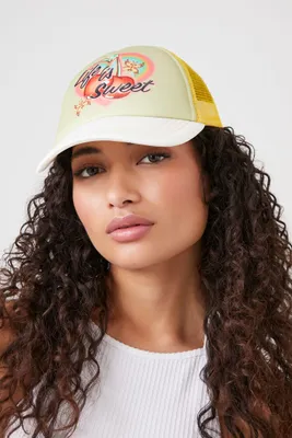 Life is Sweet Graphic Trucker Hat in Yellow