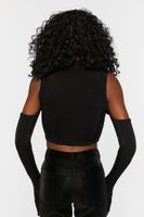 Women's Cutout Glove-Sleeve Crop Top in Black Medium