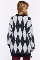 Women's Fuzzy Argyle Cardigan Sweater in Black Small