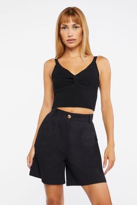 Women's Twisted Sweater-Knit Crop Top in Black Large