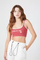 Women's Embroidered Athletics Dept Bralette in Red, XL