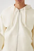 Men Fleece Zip-Up Hoodie in Cream, XXL