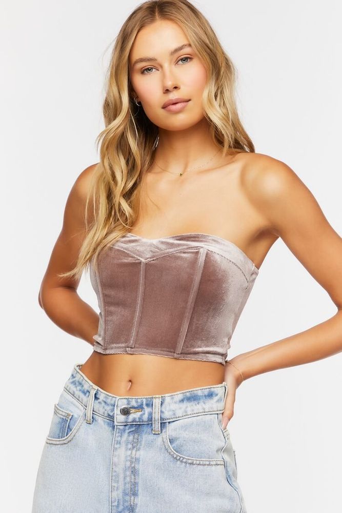 Women's Velvet Sweetheart Tube Top in Grey, XL