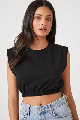 Women's Ribbed Knit Crop Top in Black Small