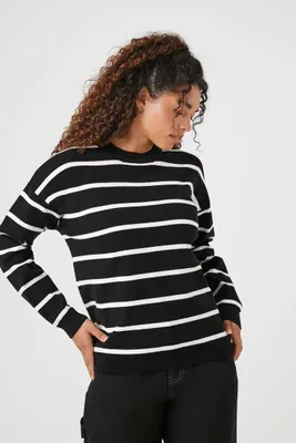 Women's Striped Drop-Sleeve Sweater in Black Small